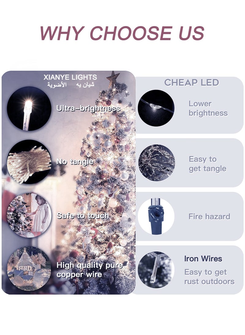 xianye أضواء LED سلسلة XIANYE 360 داخلية وخارجية سلك شفاف، أضواء عيد الميلاد البيضاء الباردة القابلة للتوصيل لتزيين العطلات، 50 متر أضواء خرافية متلألئة قابلة للتوصيل للحفلات والزفاف وفالنتاين والديكور المنزلي وغرفة النوم والأشجار والفناء والباحة وديكور الربيع ورمضان - Image 4